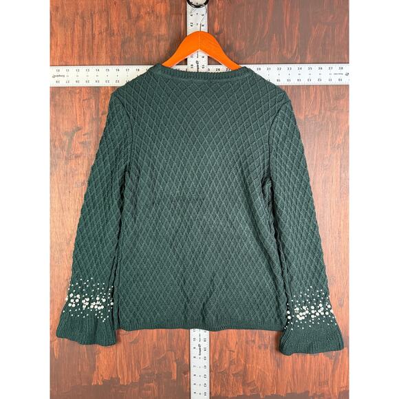 Karl Langerfeld Paris Quilted Pearl Sleeve Sweater Dark‎ Green Womens Small NEW - Picture 8 of 8